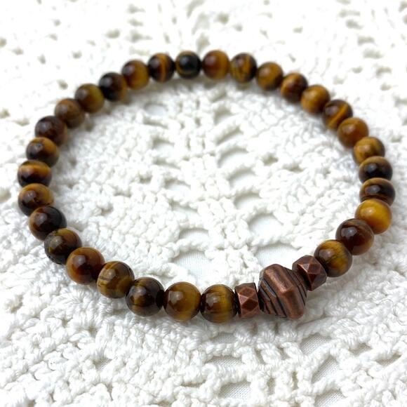 Tigers Eye Brass Stretch Bracelet - Picture 2 of 3